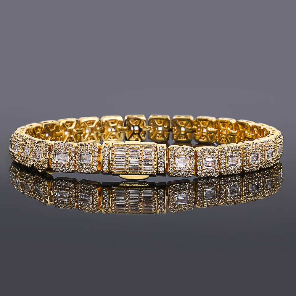 7.5mm High Quality Silver/Gold Plated Clustered Tennis Bracelet Jewelry Square Chain
