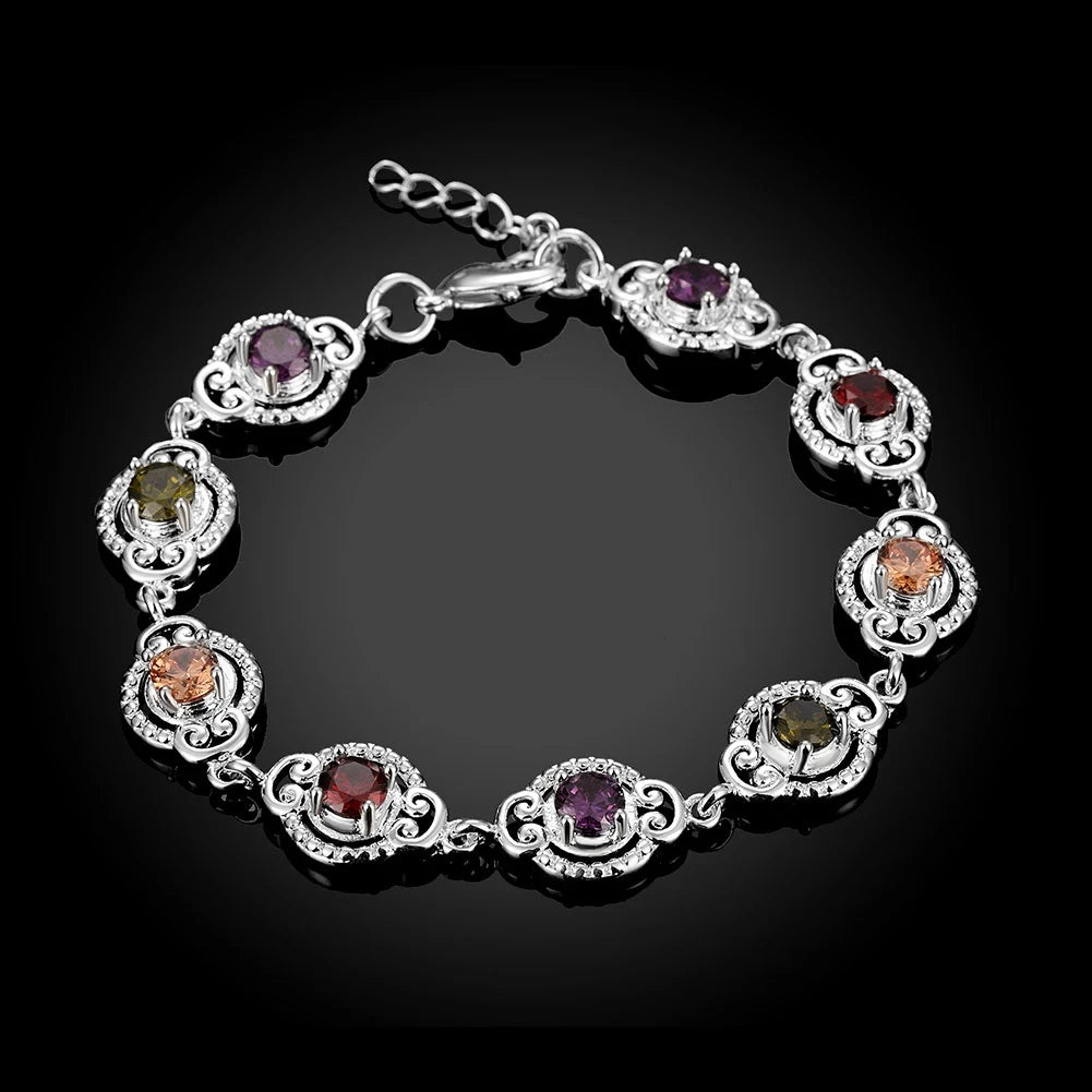 Colorful Multi Colors Real Zircon Bracelets 925 Sterling Silver Bracelet Jewelry