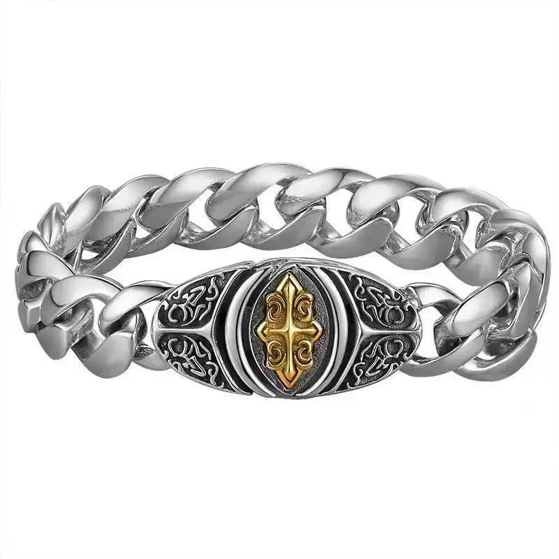 Cuban Link Bracelet Cross Design Vintage Gold Plated Jewelry