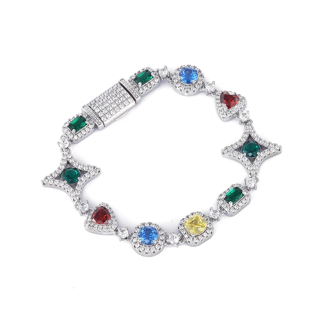 Iced Out Colorful Star Chain With Tennis Bracelet