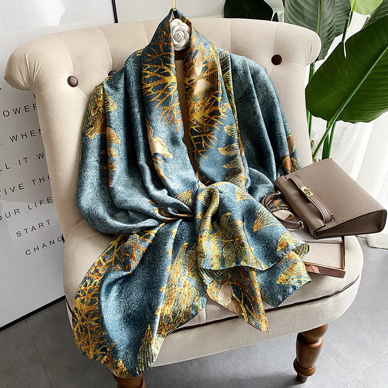 180*90cm Large Silk Satin Scarf Hijab Women Print Shawl