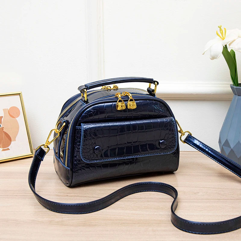 Two Layers Tote Bags Alligator Patent Leather Handbag