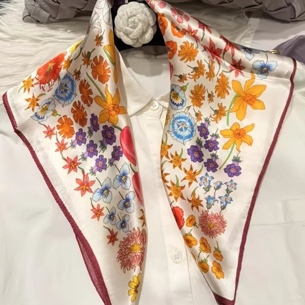 100% Silk Small Square Scarf Neckerchief for Women