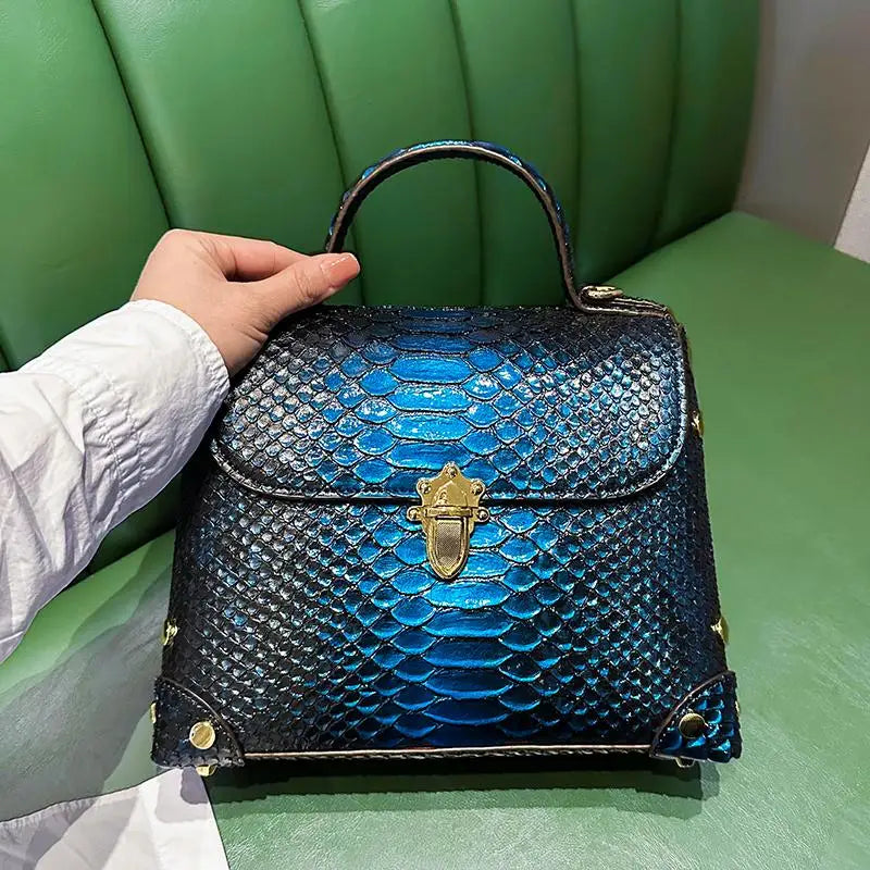 Luxury Designer Brand Cowhide Crocodile Retro Handbag