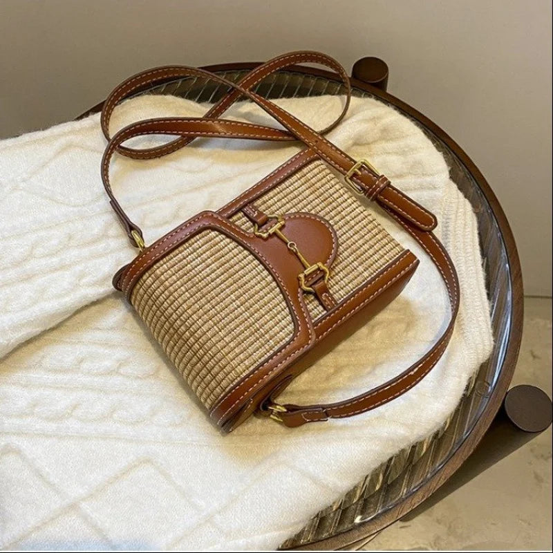 Elegant Women's Crossbody-Bag Crafted From Grid-Printed Leather Vintage Bag Style