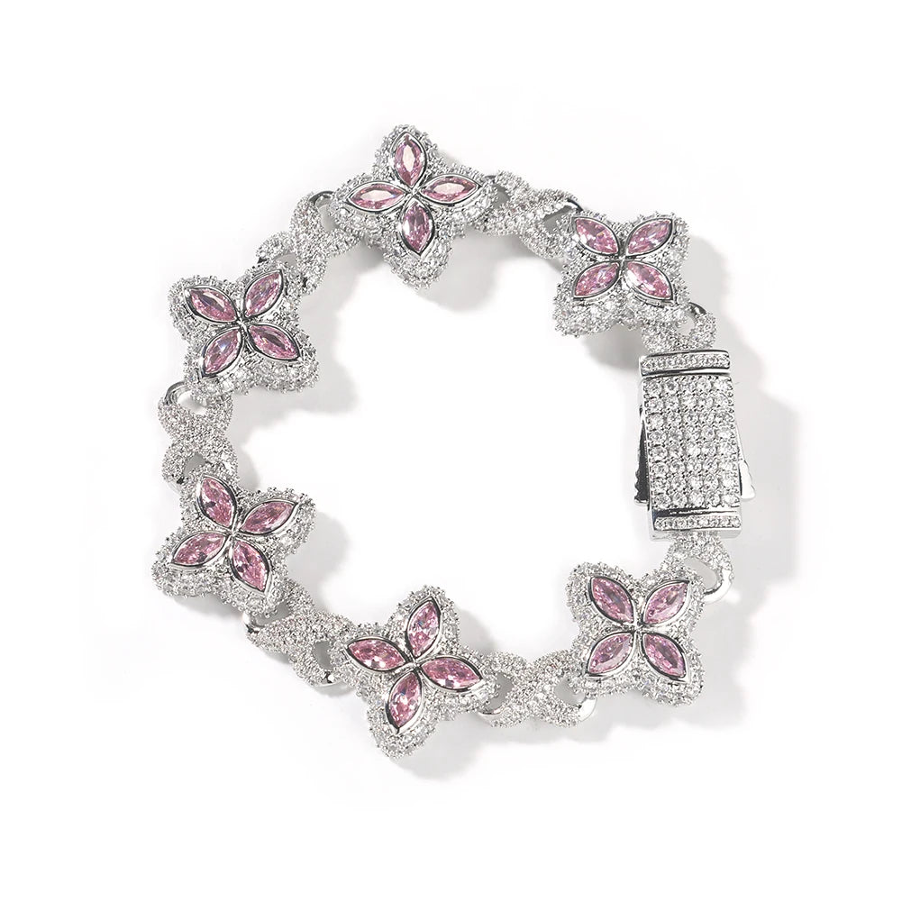 Iced Baguette CZ Floral Infinity Bracelet Jewelry
