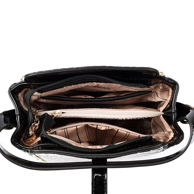 Fashion Handbag High Quality Crocodile Pattern Patent Leather