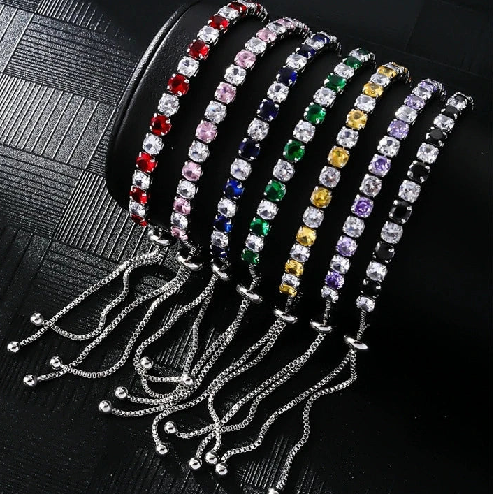 Multicolor Crystal Rainbow Zircon 4mm Round Stone Tennis Bracelets For Women