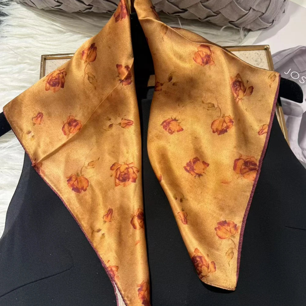 100% Silk Small Square Scarf Neckerchief for Women