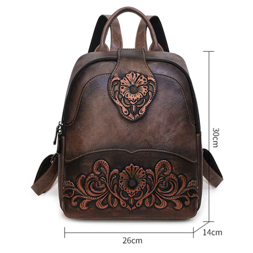 Vintage Embossing Women Backpacks Large Capacity Print Patchwork Travel Backpack