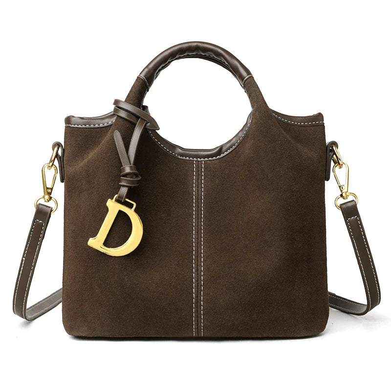 Genuine Leather Handbag Fashion Deerskin Velvet Vintage Shoulder Tote Luxury Design