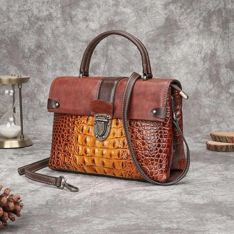 Retro Alligator Pattern Luxury Handbag Genuine Leather Bag