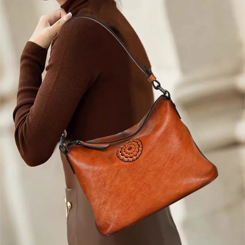 Retro Genuine Leather Soft Cowhide Shoulder Crossbody Bag