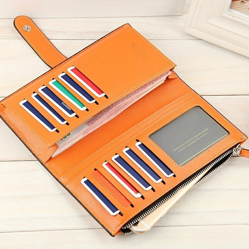 Women PU Leather Wallet Bifold Clutch Large Capacity Card Organizer Buckle Long Purse