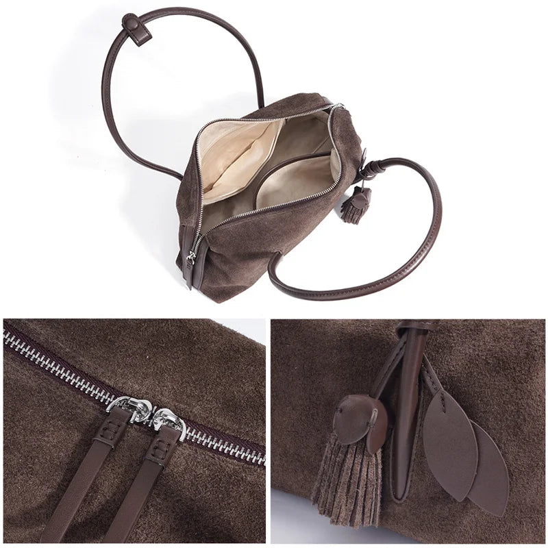 Suede Leather Bag Minimalist Unique Single Shoulder Slouchy Bag