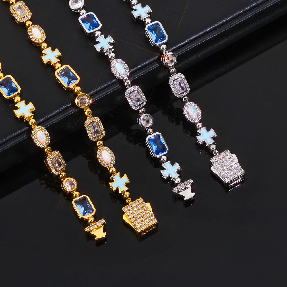 Jewelry With Multi Color Gemstone Enamel Tennis Bracelet Iced Out Motif Cross Bracelet