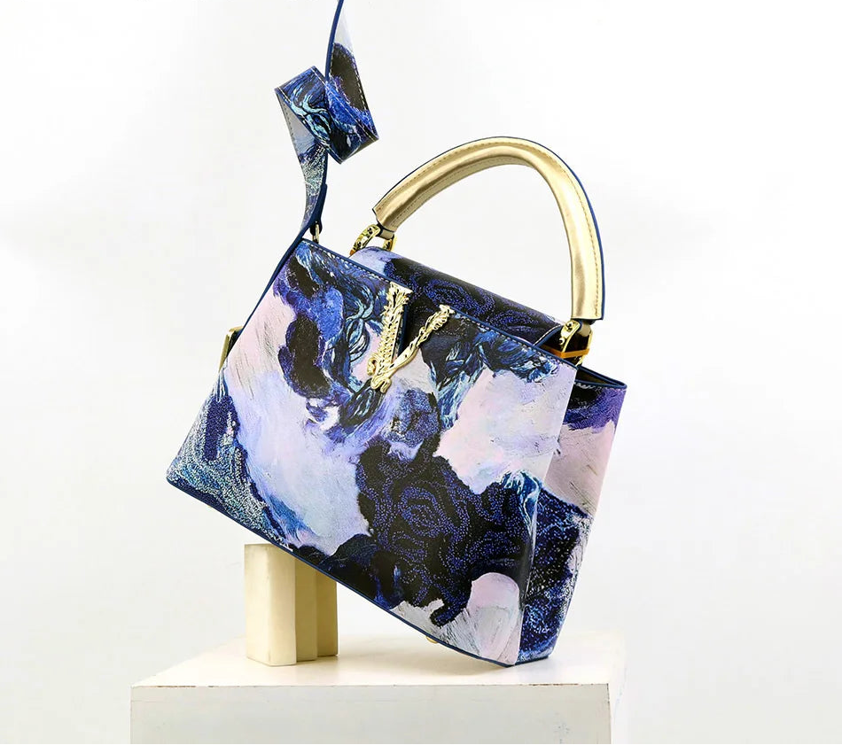 Printed Handbag Microfiber Luxury Elegant Shoulder Crossbody Bag