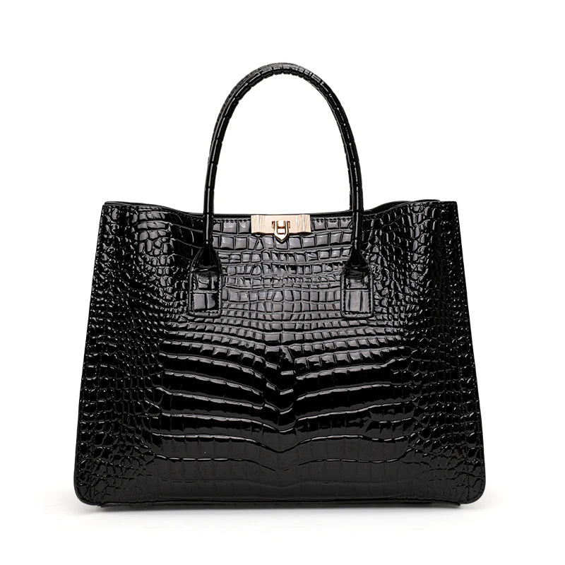 Luxury Crocodile Pattern Genuine Leather Tote Bag Large-Capacity