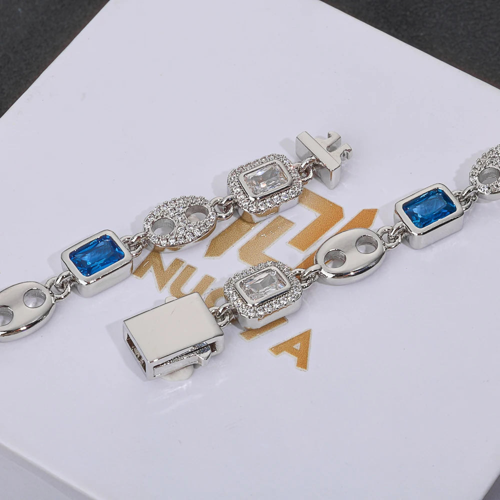 8MM Gemstone Iced Out Bracelet Blue Cubic Zirconia Link Bracelet Fashion Jewelry