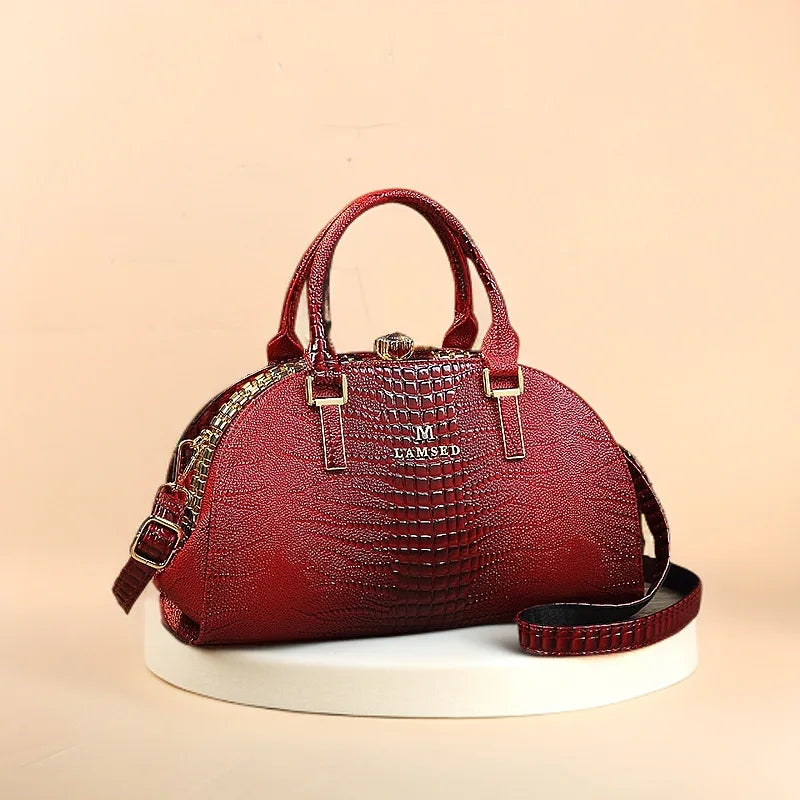 Women's Fashion Crocodile Pattern Shoulder Crossbody Bag Retro Shell Handbag