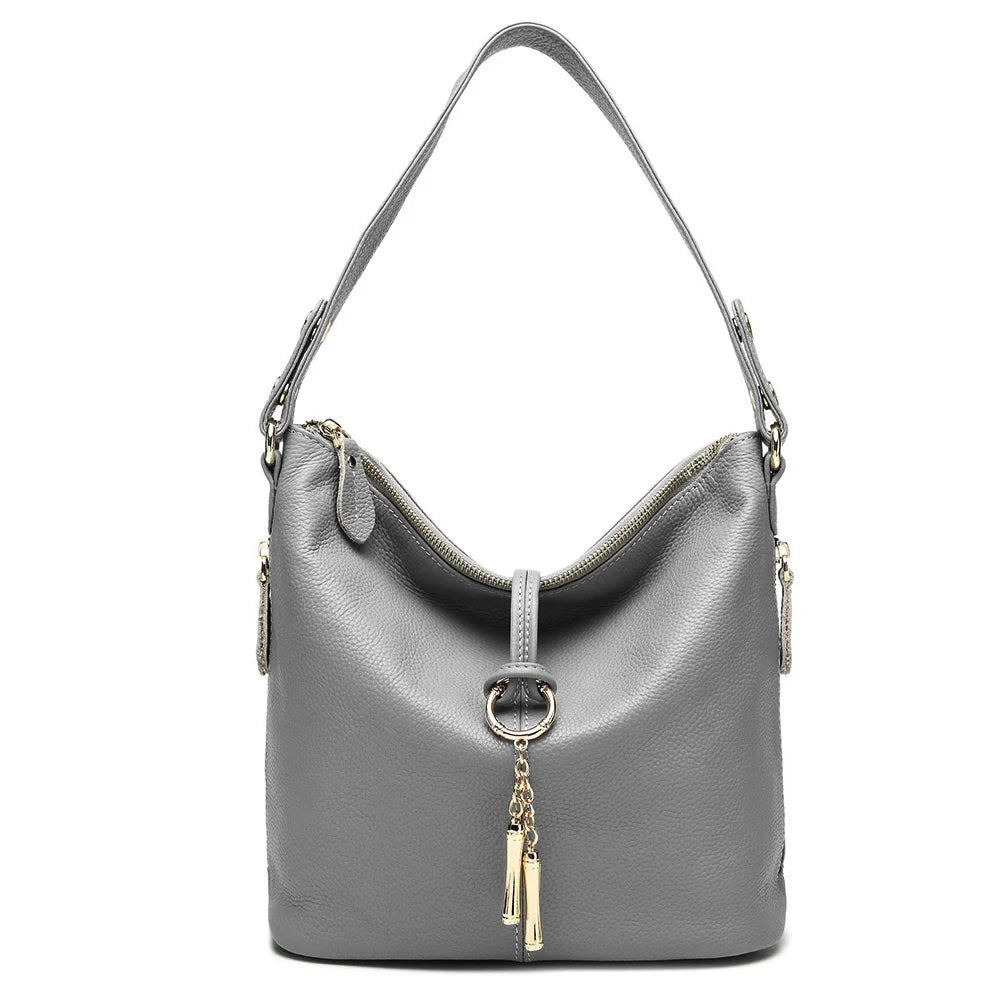 Elegant Women Red Leather Handbag 100% Genuine Leather Lady Hobo Shoulder Bag