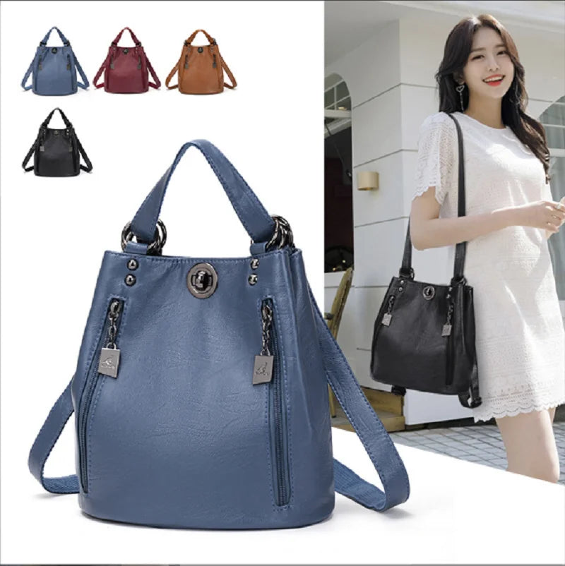 Fashionable High Quality Soft Leather Double Shoulder Bags Totes Large Capacity