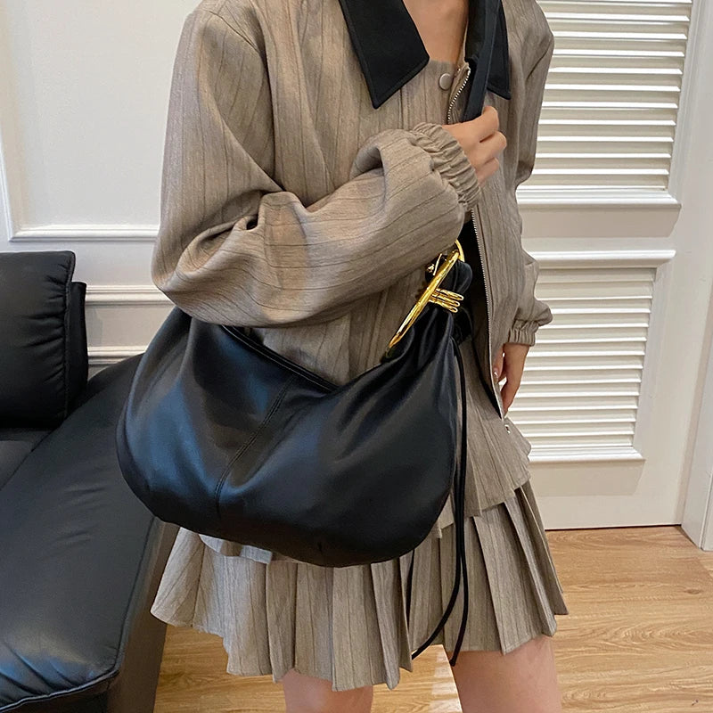Fashion Hobo Bag Luxury Design Gold Ring Handle Clutch Bag