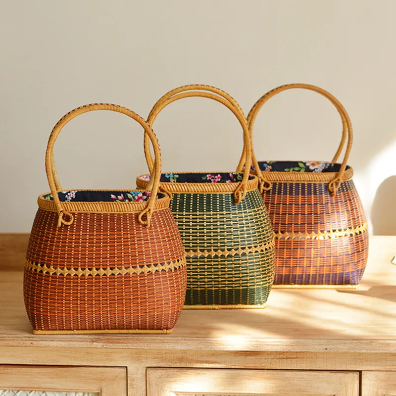Handmade basket exotic style woven bamboo handbag