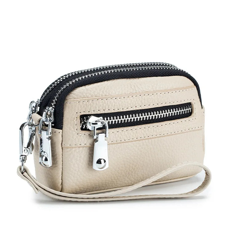 Genuine Leather Women Mini Wallet Double Zipper Coin Purse