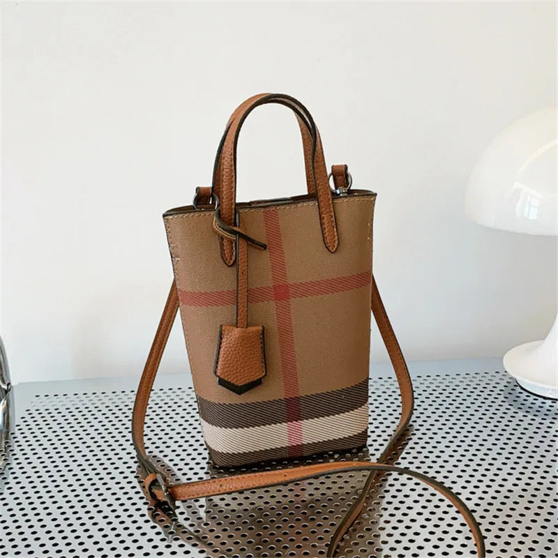 Retro Crossbody Bags Stylish Plaid Phone Purse Keys Bag Detachable Shoulder Strap