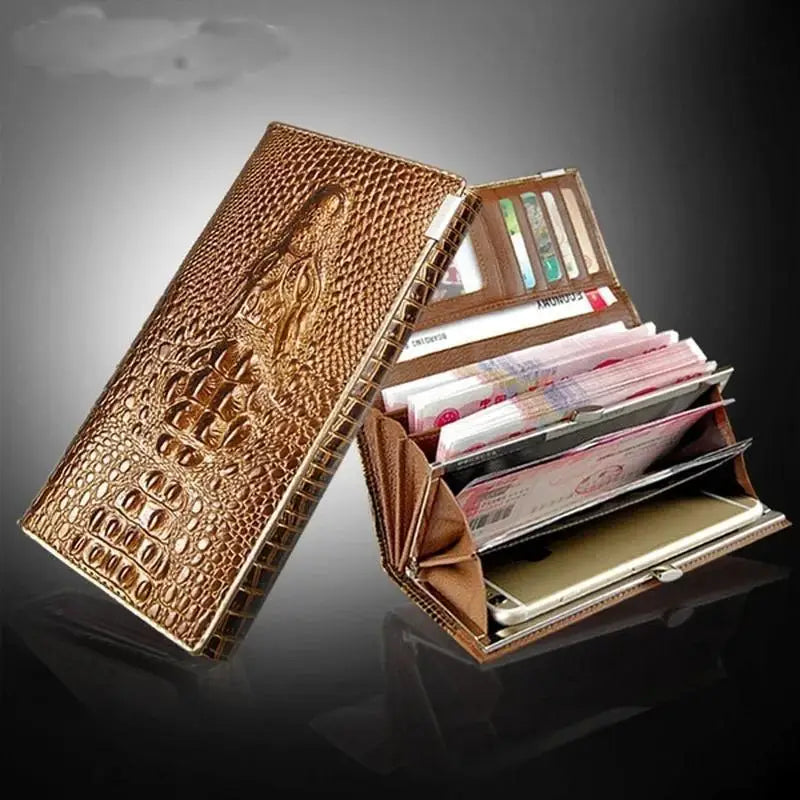 Long Zipper Pattern Leather Wallet Large Capacity Design
