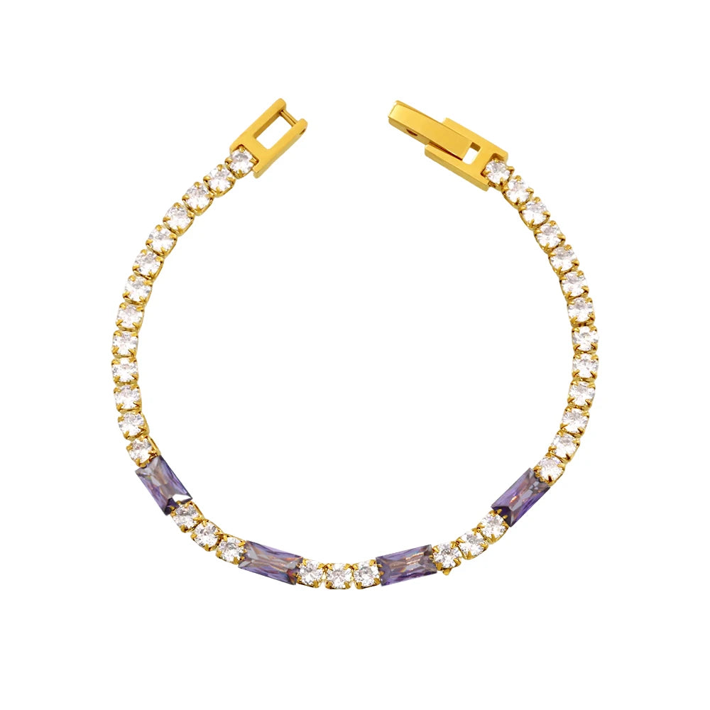 Cubic Zirconia Bracelet Stainless Steel 18k Gold Plated Bangle