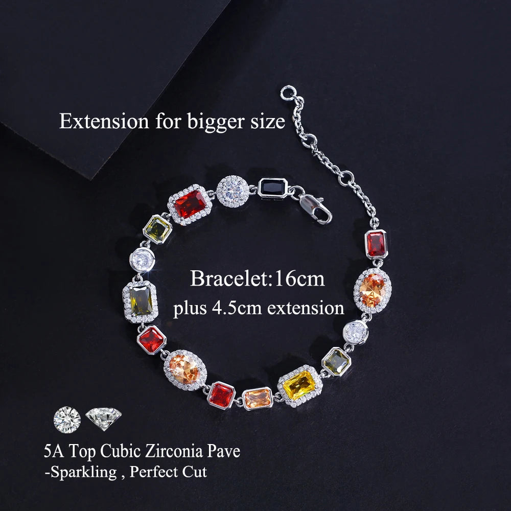 Beautiful Multi Shape Colorful Cubic Zirconia Link Chain Bracelets for Women