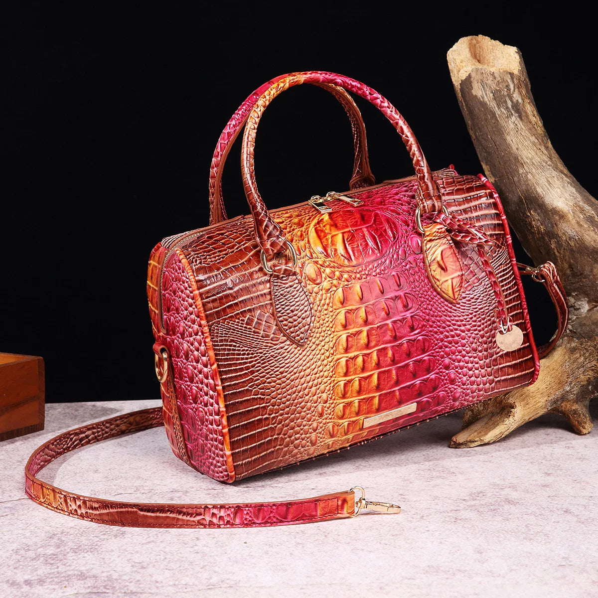 Top-Handle Crocodile Bag Crossbody Leather Tote Large Capacity