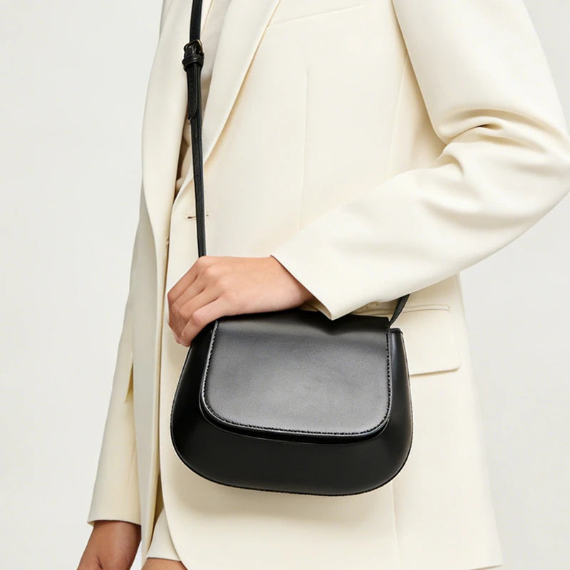 Smooth Genuine Leather Saddle Bag Retro Shoulder Purse
