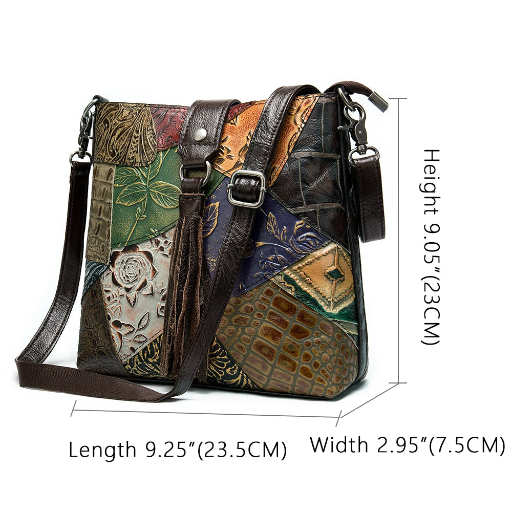 Women's Shoulder Bag Genuine Leather Fashion Patchwork Design