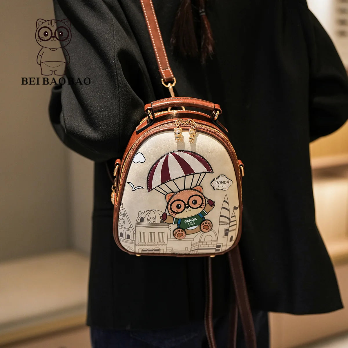 Soft Leather Small Backpack Shoulder Bag Multifunction Travel Bag