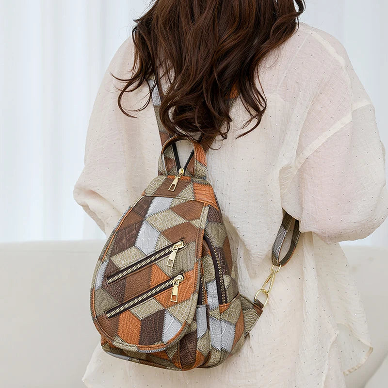 Retro Fashion Chest Bag Multi functional Small Backpack