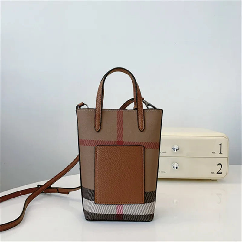 Retro Crossbody Bags Stylish Plaid Phone Purse Keys Bag Detachable Shoulder Strap