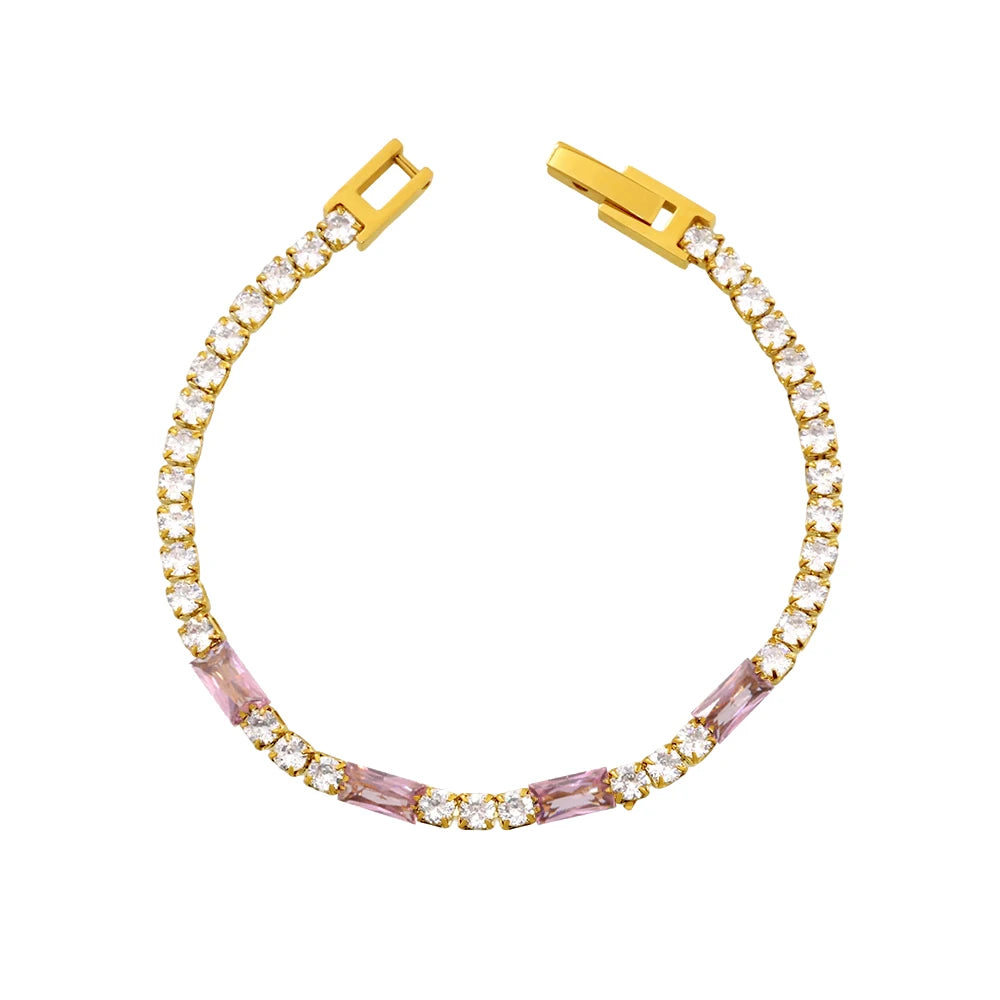 Cubic Zirconia Bracelet Stainless Steel 18k Gold Plated Bangle