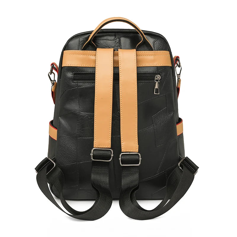 Vintage PU Leather Backpack for Women Large Capacity Travel Rucksack Fashionable