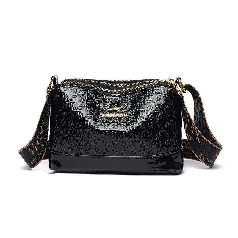 3 Layers Women Handbag Luxury Designer Patent Leather Shoulder Messenger Bag