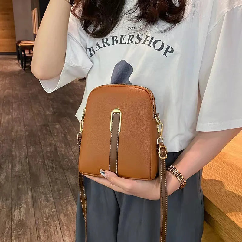 Trendy crossbody bag women's PU soft vertical solid color personality design bag