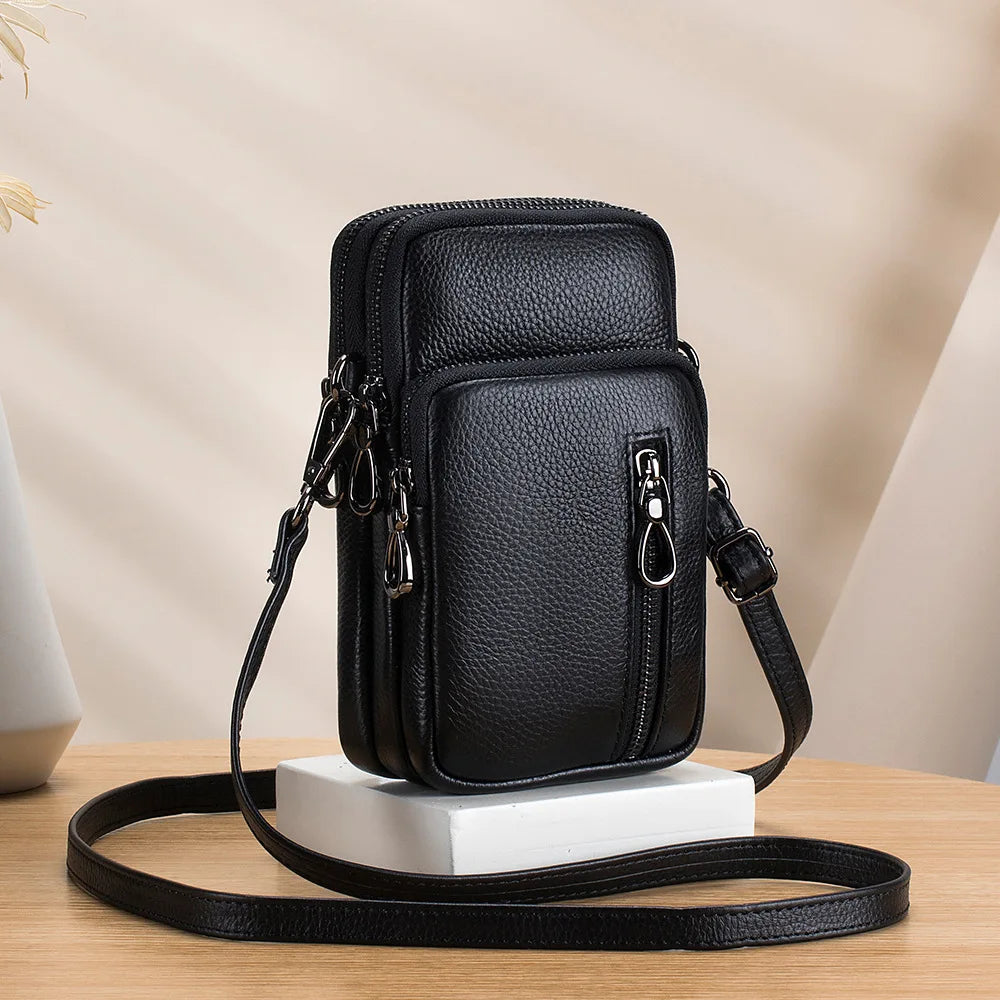 Small Crossbody Wallet Phone Bag Leather Mini Crossbody Vertical Cell Phone Bag