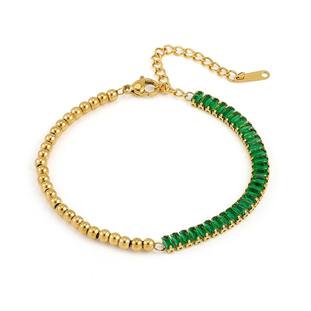 Green Zircon Jewelry Bracelet Stainless steel 18K Gold Plated
