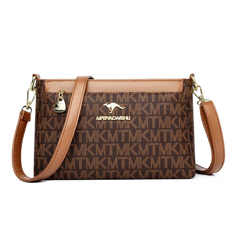 Patterned Leather Crossbody Bags for Women Luxury Design 3 Layers Purse Handbag