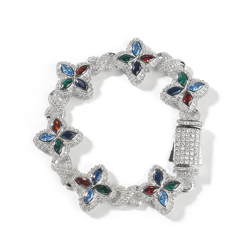 Iced Baguette CZ Floral Infinity Bracelet Jewelry