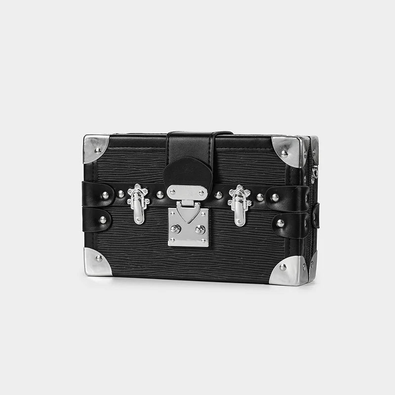 Trendy PU Leather Girls Shoulder Bag Handmade Retro Lock Box Purse Crossbody Bag