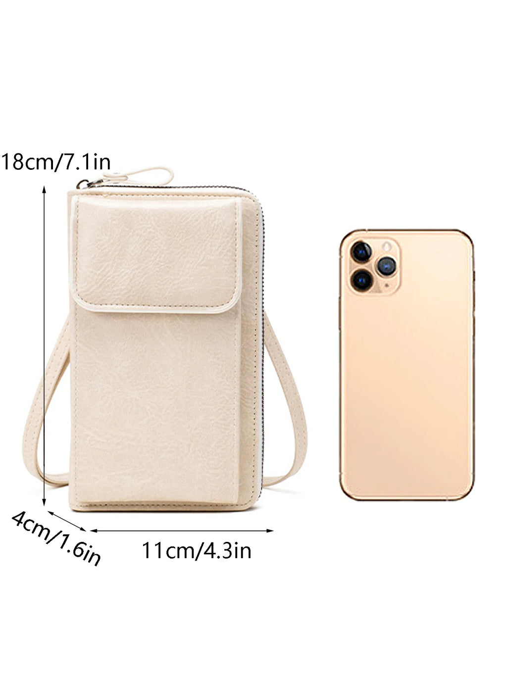 Multi functional retro style PU leather crossbody bag fashionable solid color phone bag