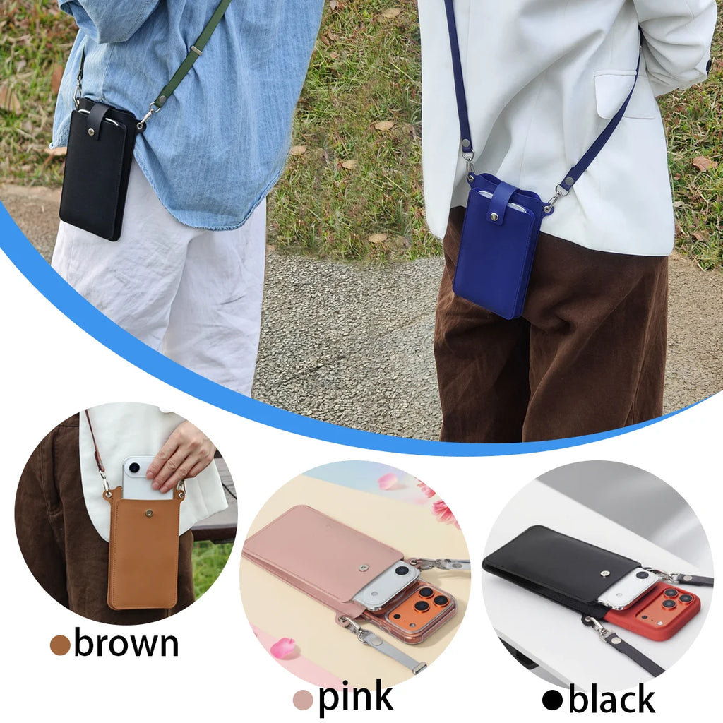 Premium Leather Crossbody Phone Bag Adjustable Strap